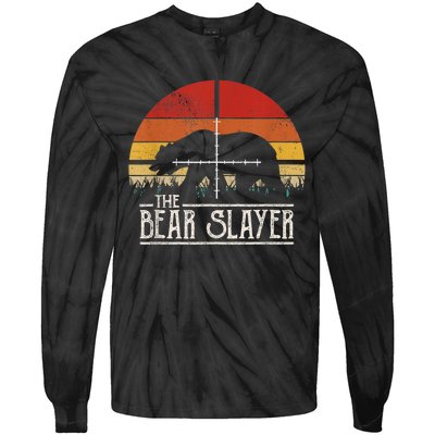 Vintage Sunset Retro Style Bear Hunting Bear Slayer Tie-Dye Long Sleeve Shirt