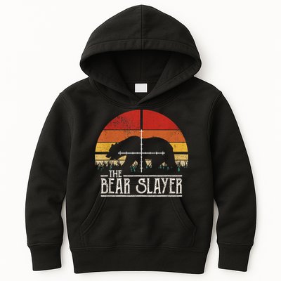 Vintage Sunset Retro Style Bear Hunting Bear Slayer Kids Hoodie