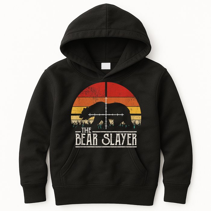 Vintage Sunset Retro Style Bear Hunting Bear Slayer Kids Hoodie