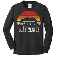 Vintage Sunset Retro Style Bear Hunting Bear Slayer Kids Long Sleeve Shirt