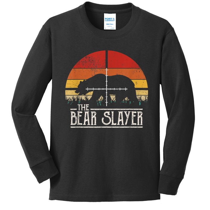 Vintage Sunset Retro Style Bear Hunting Bear Slayer Kids Long Sleeve Shirt