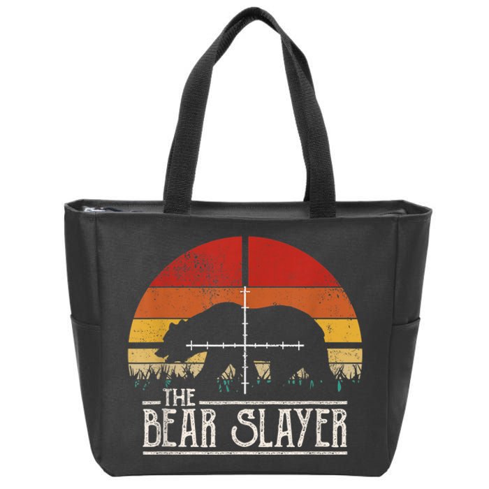 Vintage Sunset Retro Style Bear Hunting Bear Slayer Zip Tote Bag