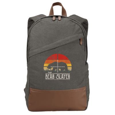 Vintage Sunset Retro Style Bear Hunting Bear Slayer Cotton Canvas Backpack