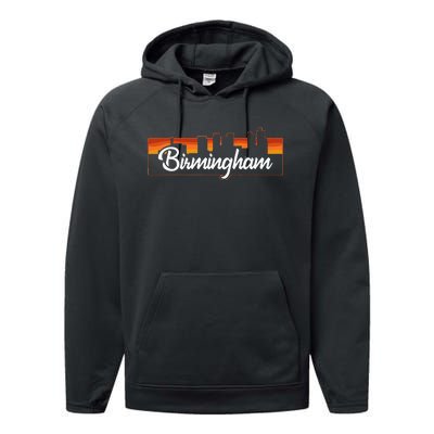 Vintage Style Retro Birmingham Alabama Sunset Skyline Performance Fleece Hoodie