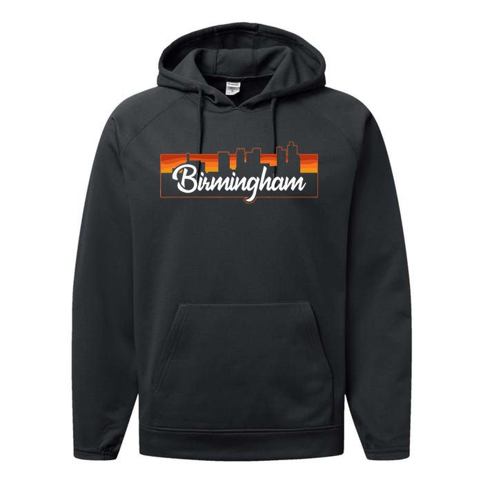 Vintage Style Retro Birmingham Alabama Sunset Skyline Performance Fleece Hoodie