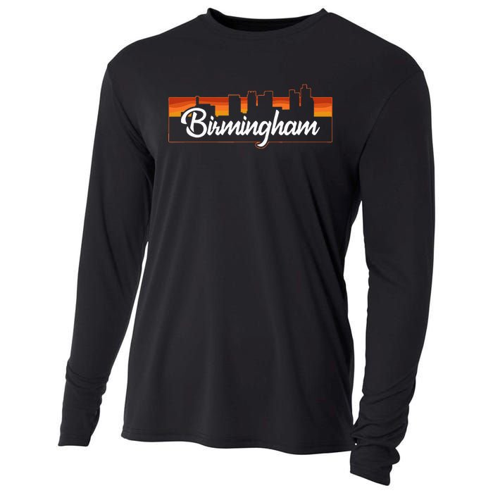 Vintage Style Retro Birmingham Alabama Sunset Skyline Cooling Performance Long Sleeve Crew