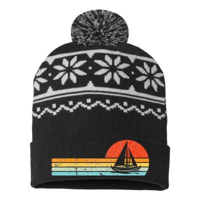 Vintage Sailboat Retro Sunset Boat Captain Sailing Gear USA-Made Snowflake Beanie