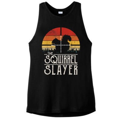 Vintage Sunset Retro Style Squirrel Hunting Squirrel Slayer Ladies PosiCharge Tri-Blend Wicking Tank