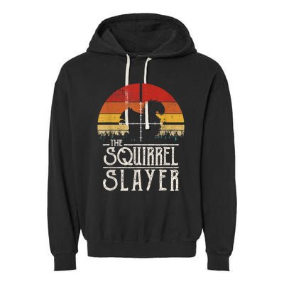 Vintage Sunset Retro Style Squirrel Hunting Squirrel Slayer Garment-Dyed Fleece Hoodie