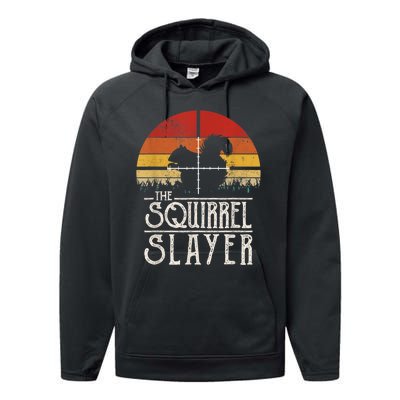 Vintage Sunset Retro Style Squirrel Hunting Squirrel Slayer Performance Fleece Hoodie