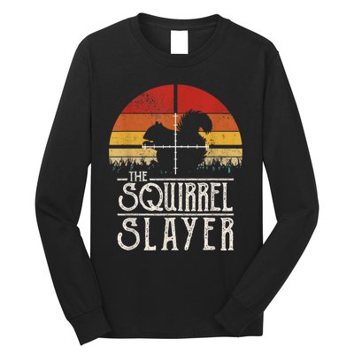 Vintage Sunset Retro Style Squirrel Hunting Squirrel Slayer Long Sleeve Shirt