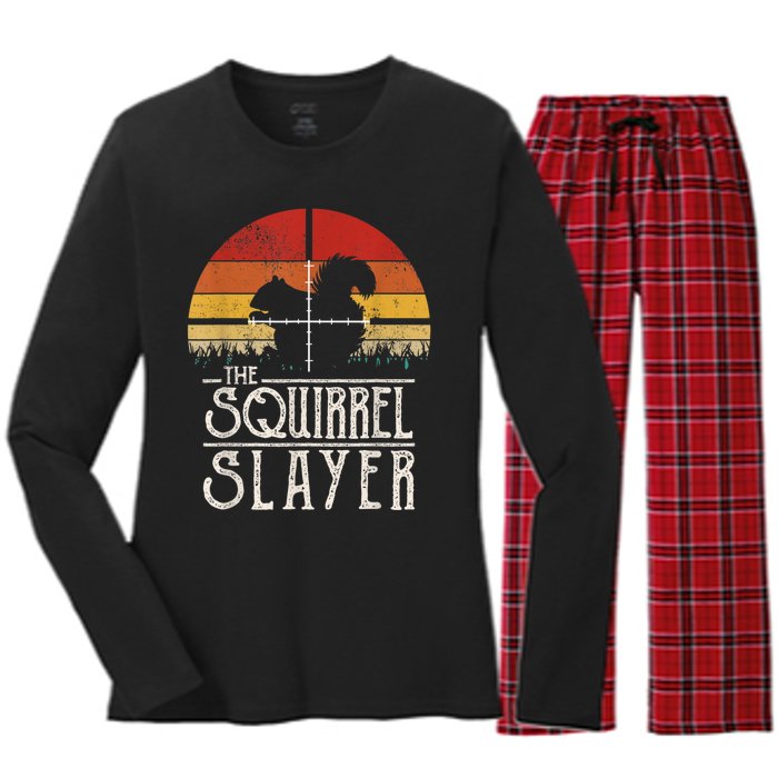 Vintage Sunset Retro Style Squirrel Hunting Squirrel Slayer Women's Long Sleeve Flannel Pajama Set 