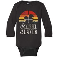 Vintage Sunset Retro Style Squirrel Hunting Squirrel Slayer Baby Long Sleeve Bodysuit