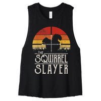 Vintage Sunset Retro Style Squirrel Hunting Squirrel Slayer Women's Racerback Cropped Tank