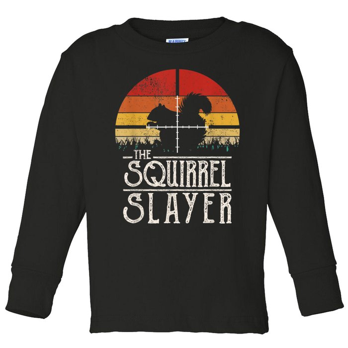 Vintage Sunset Retro Style Squirrel Hunting Squirrel Slayer Toddler Long Sleeve Shirt