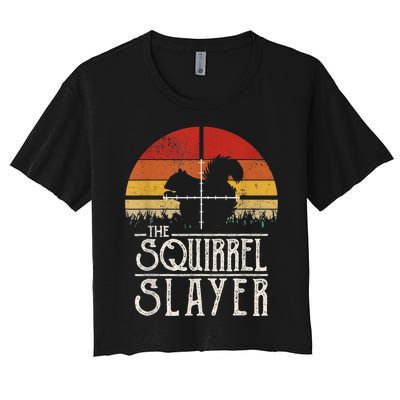 Vintage Sunset Retro Style Squirrel Hunting Squirrel Slayer Women's Crop Top Tee