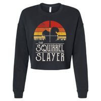 Vintage Sunset Retro Style Squirrel Hunting Squirrel Slayer Cropped Pullover Crew