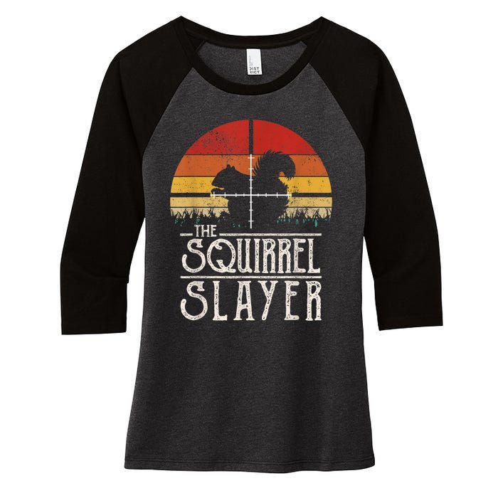 Vintage Sunset Retro Style Squirrel Hunting Squirrel Slayer Women's Tri-Blend 3/4-Sleeve Raglan Shirt