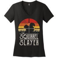 Vintage Sunset Retro Style Squirrel Hunting Squirrel Slayer Women's V-Neck T-Shirt