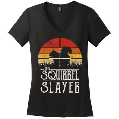 Vintage Sunset Retro Style Squirrel Hunting Squirrel Slayer Women's V-Neck T-Shirt