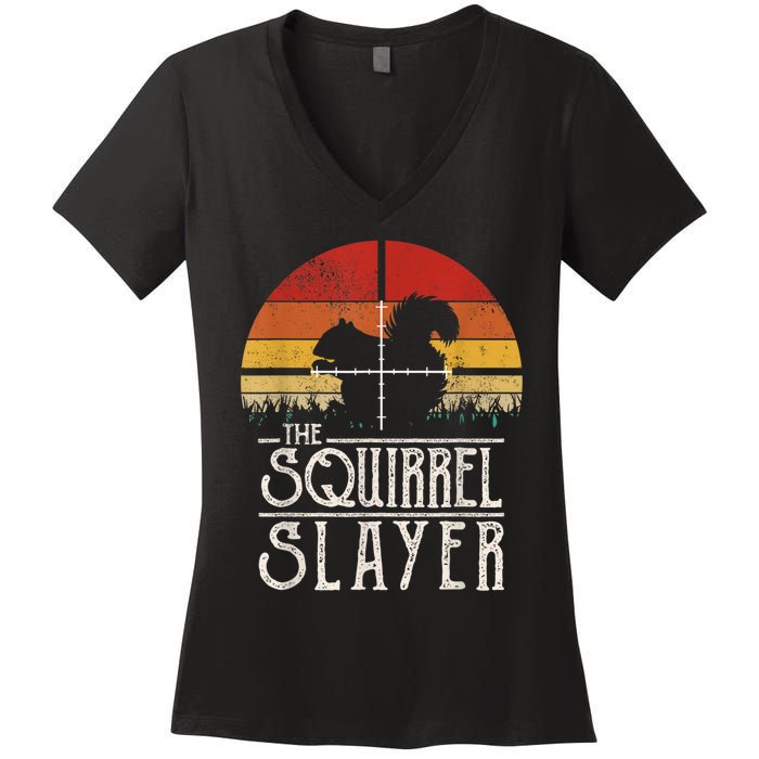 Vintage Sunset Retro Style Squirrel Hunting Squirrel Slayer Women's V-Neck T-Shirt