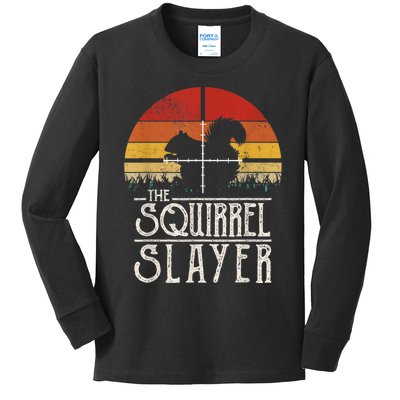 Vintage Sunset Retro Style Squirrel Hunting Squirrel Slayer Kids Long Sleeve Shirt