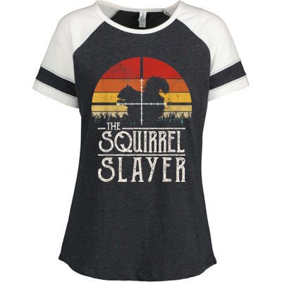 Vintage Sunset Retro Style Squirrel Hunting Squirrel Slayer Enza Ladies Jersey Colorblock Tee