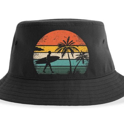 Vintage Surfing Retro Surf Style Palm Tree For Surfers Sustainable Bucket Hat