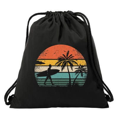 Vintage Surfing Retro Surf Style Palm Tree For Surfers Drawstring Bag