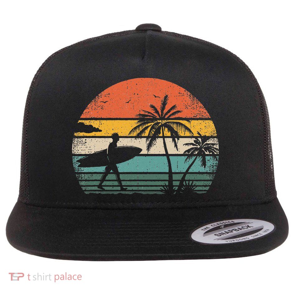 Vintage Surfing Retro Surf Style Palm Tree For Surfers Flatbill Hat