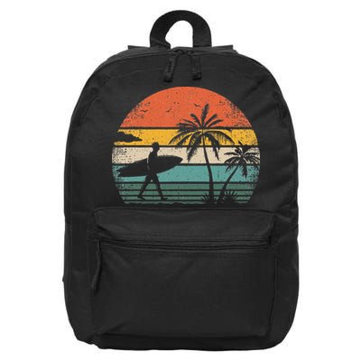 Vintage Surfing Retro Surf Style Palm Tree For Surfers 16 in Basic Backpack