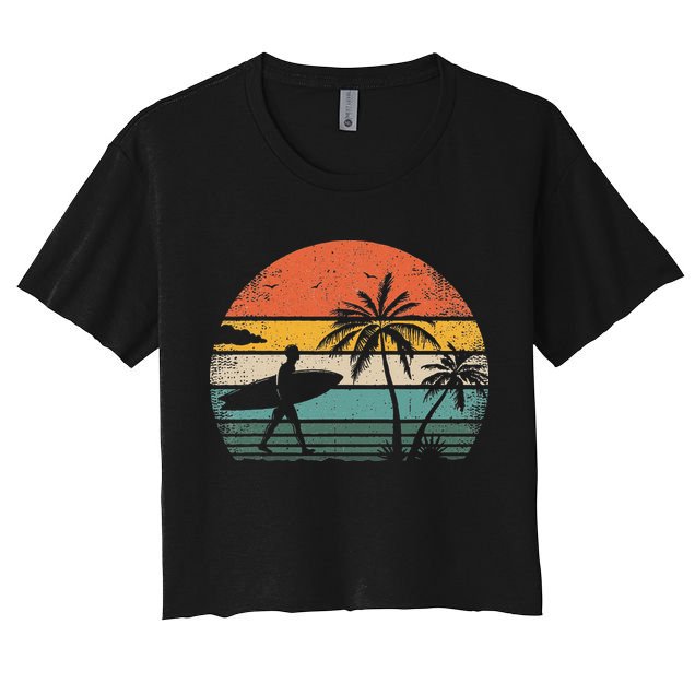 Vintage Surfing Retro Surf Style Palm Tree For Surfers Crop Top