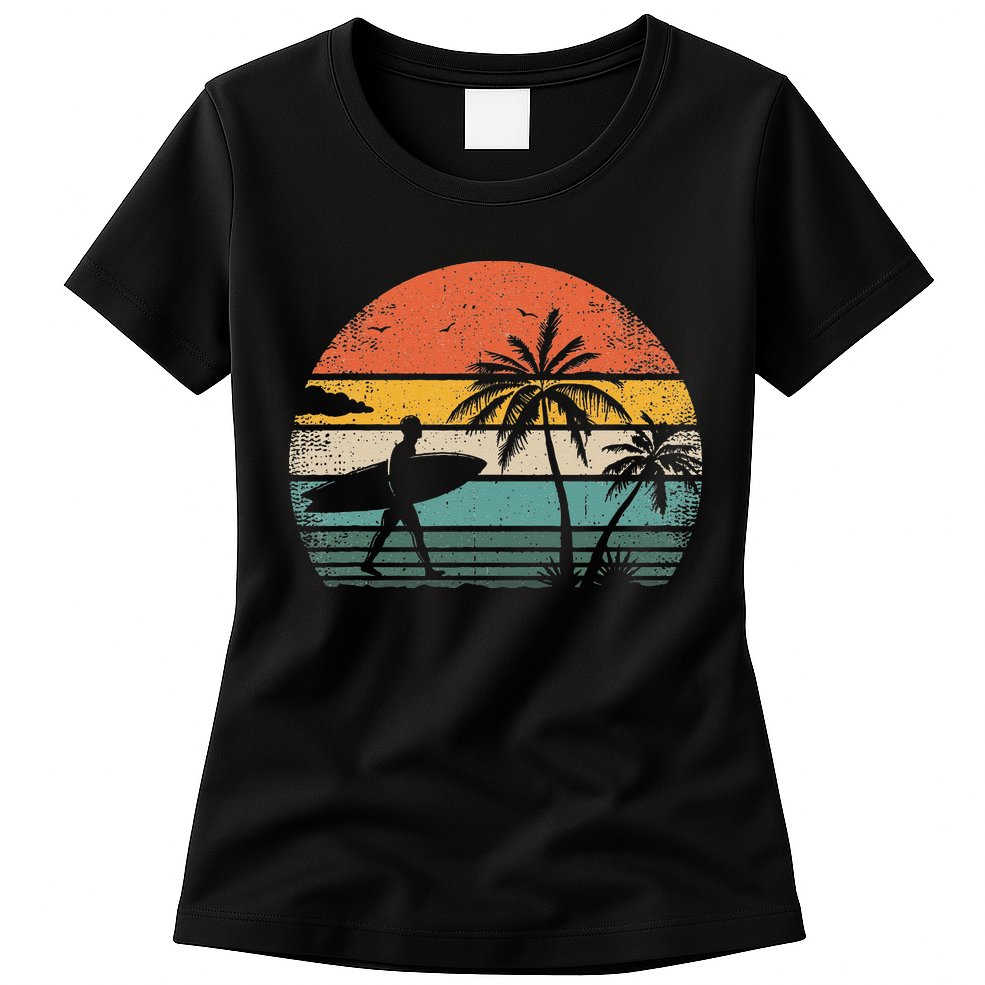 Vintage Surfing Retro Surf Style Palm Tree For Surfers Womens T-Shirt