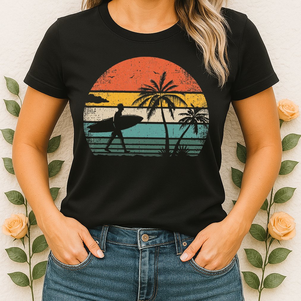Vintage Surfing Retro Surf Style Palm Tree For Surfers Womens T-Shirt