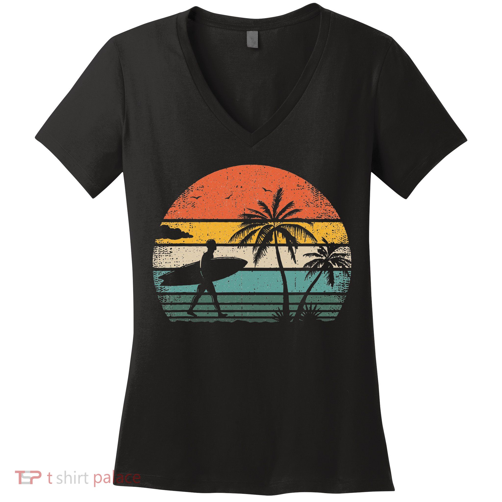 Vintage Surfing Retro Surf Style Palm Tree For Surfers Women's V-Neck T-Shirt
