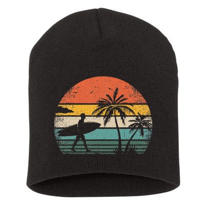 Vintage Surfing Retro Surf Style Palm Tree For Surfers Short Acrylic Beanie