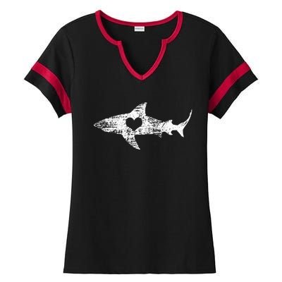 Vintage Shark Silhouette Hammerhead Shark Tiger Shark Heart Ladies Halftime Notch Neck Tee