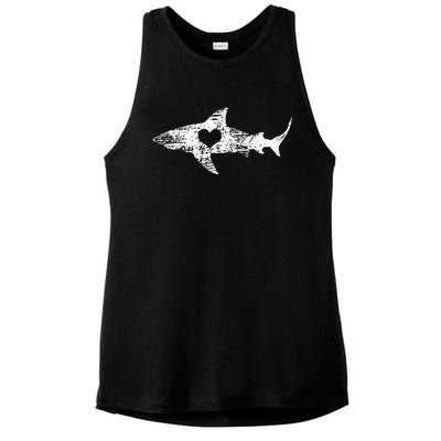 Vintage Shark Silhouette Hammerhead Shark Tiger Shark Heart Ladies PosiCharge Tri-Blend Wicking Tank