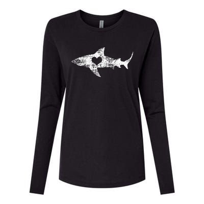 Vintage Shark Silhouette Hammerhead Shark Tiger Shark Heart Womens Cotton Relaxed Long Sleeve T-Shirt