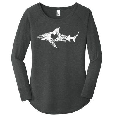 Vintage Shark Silhouette Hammerhead Shark Tiger Shark Heart Women's Perfect Tri Tunic Long Sleeve Shirt