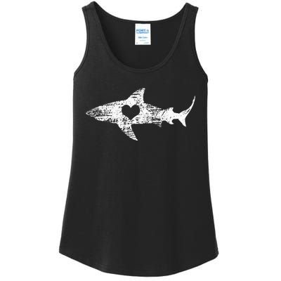 Vintage Shark Silhouette Hammerhead Shark Tiger Shark Heart Ladies Essential Tank