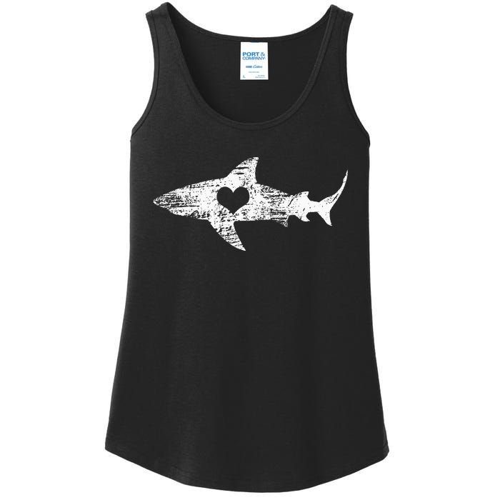 Vintage Shark Silhouette Hammerhead Shark Tiger Shark Heart Ladies Essential Tank