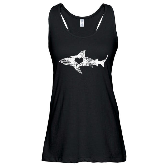 Vintage Shark Silhouette Hammerhead Shark Tiger Shark Heart Ladies Essential Flowy Tank