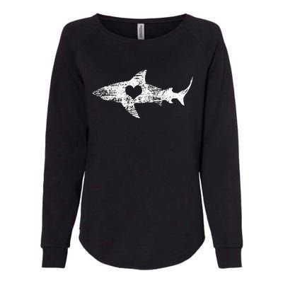 Vintage Shark Silhouette Hammerhead Shark Tiger Shark Heart Womens California Wash Sweatshirt