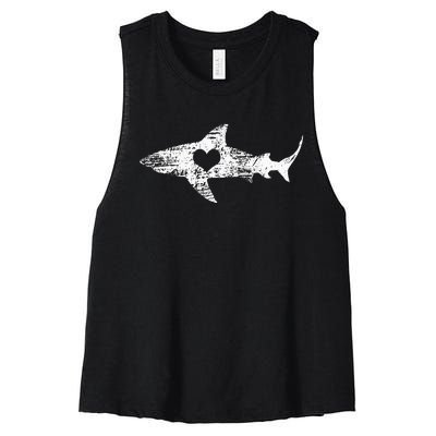 Vintage Shark Silhouette Hammerhead Shark Tiger Shark Heart Women's Racerback Cropped Tank