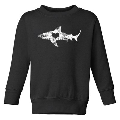 Vintage Shark Silhouette Hammerhead Shark Tiger Shark Heart Toddler Sweatshirt