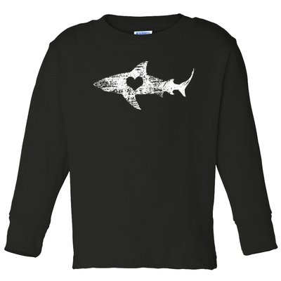 Vintage Shark Silhouette Hammerhead Shark Tiger Shark Heart Toddler Long Sleeve Shirt