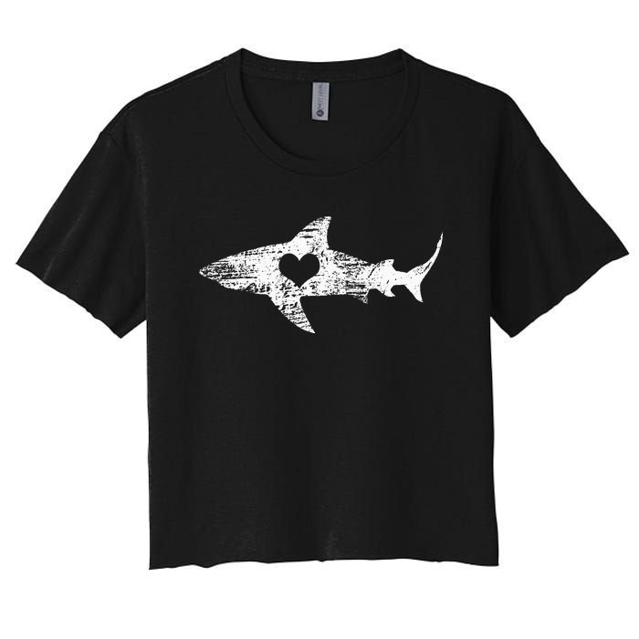 Vintage Shark Silhouette Hammerhead Shark Tiger Shark Heart Women's Crop Top Tee