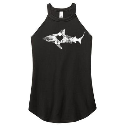 Vintage Shark Silhouette Hammerhead Shark Tiger Shark Heart Women's Perfect Tri Rocker Tank