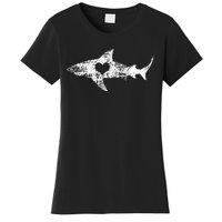 Vintage Shark Silhouette Hammerhead Shark Tiger Shark Heart Women's T-Shirt